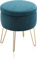 Green Velvet Round Storage Ottoman J961289