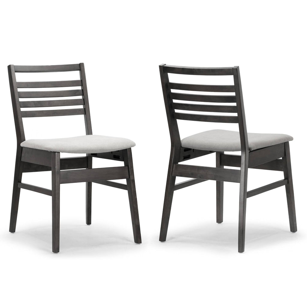 Set of 2 Black Wood Chair with Light Grey Fabric Seat and Ladder Back W316