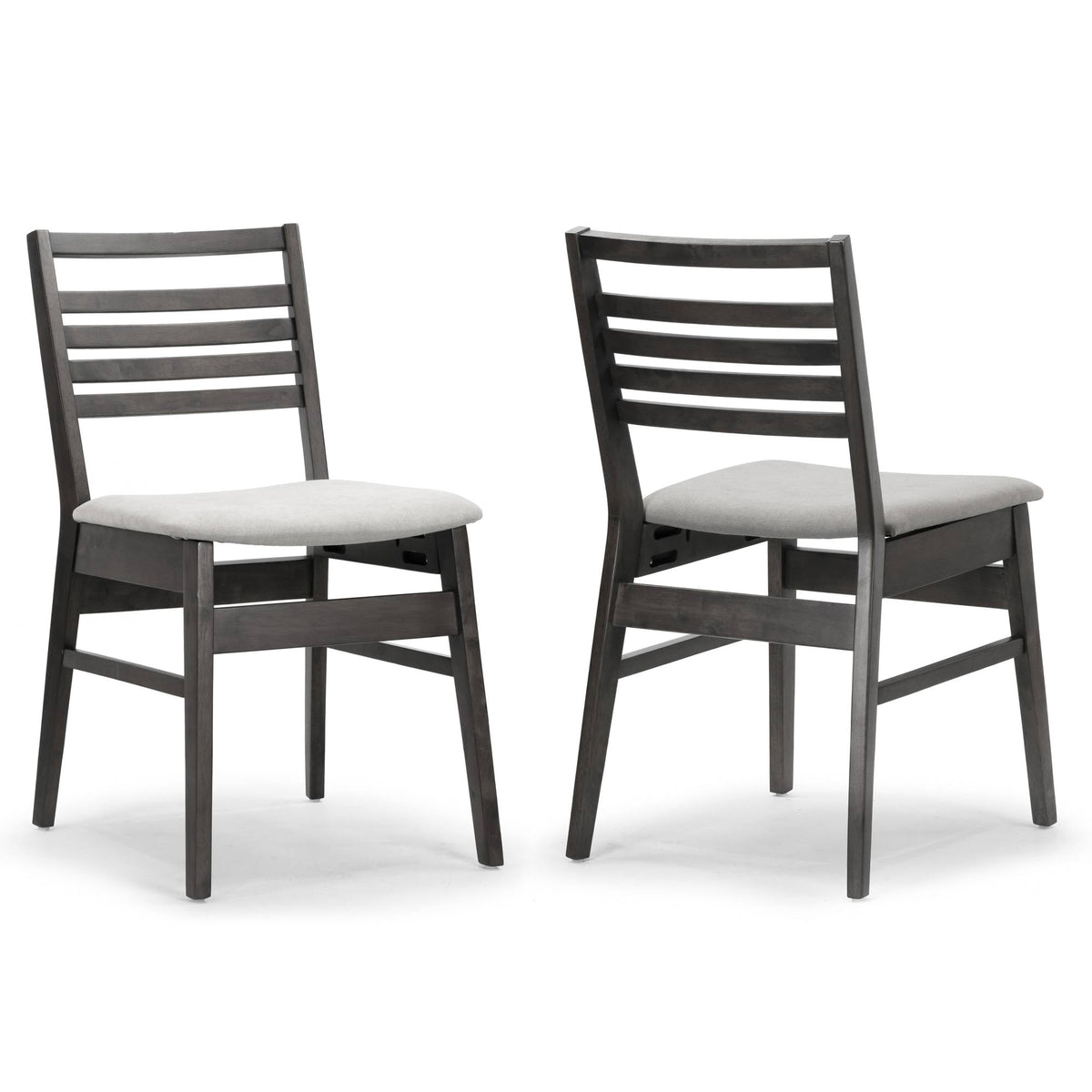 Set of 2 Black Wood Chair with Light Grey Fabric Seat and Ladder Back W316