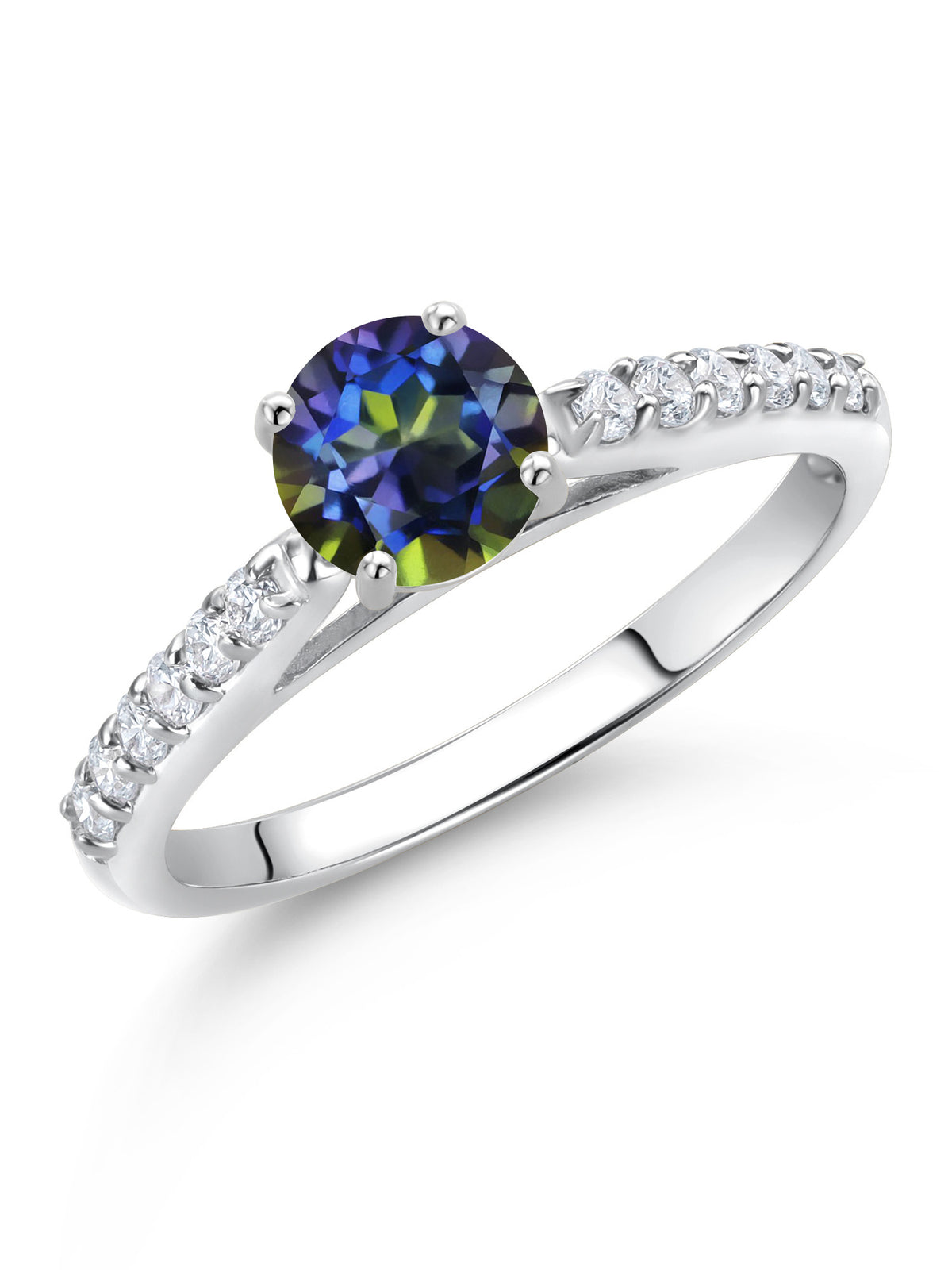 10K White Gold Blue Mystic Topaz White Lab Grown Diamond Solitaire Ring Z2656