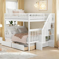 White Full Over Full Wood Bunk Bed with Trundle and Stairs F34548