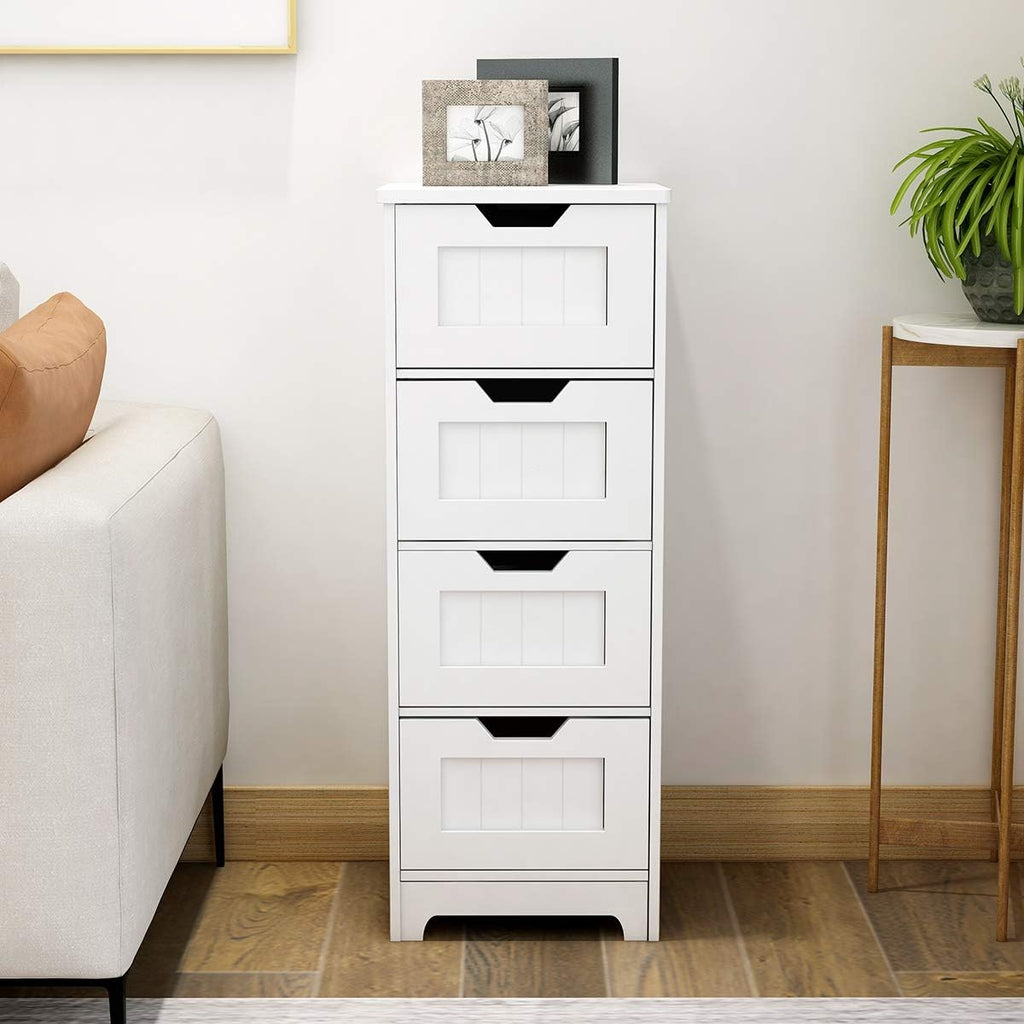 White Freestanding Storage Cabinet with 4 Drawers G417