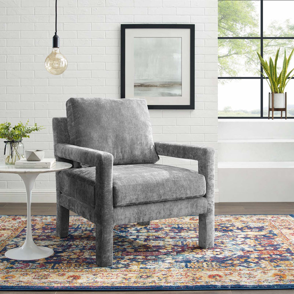 Gray Crushed Velvet Armchair B7198