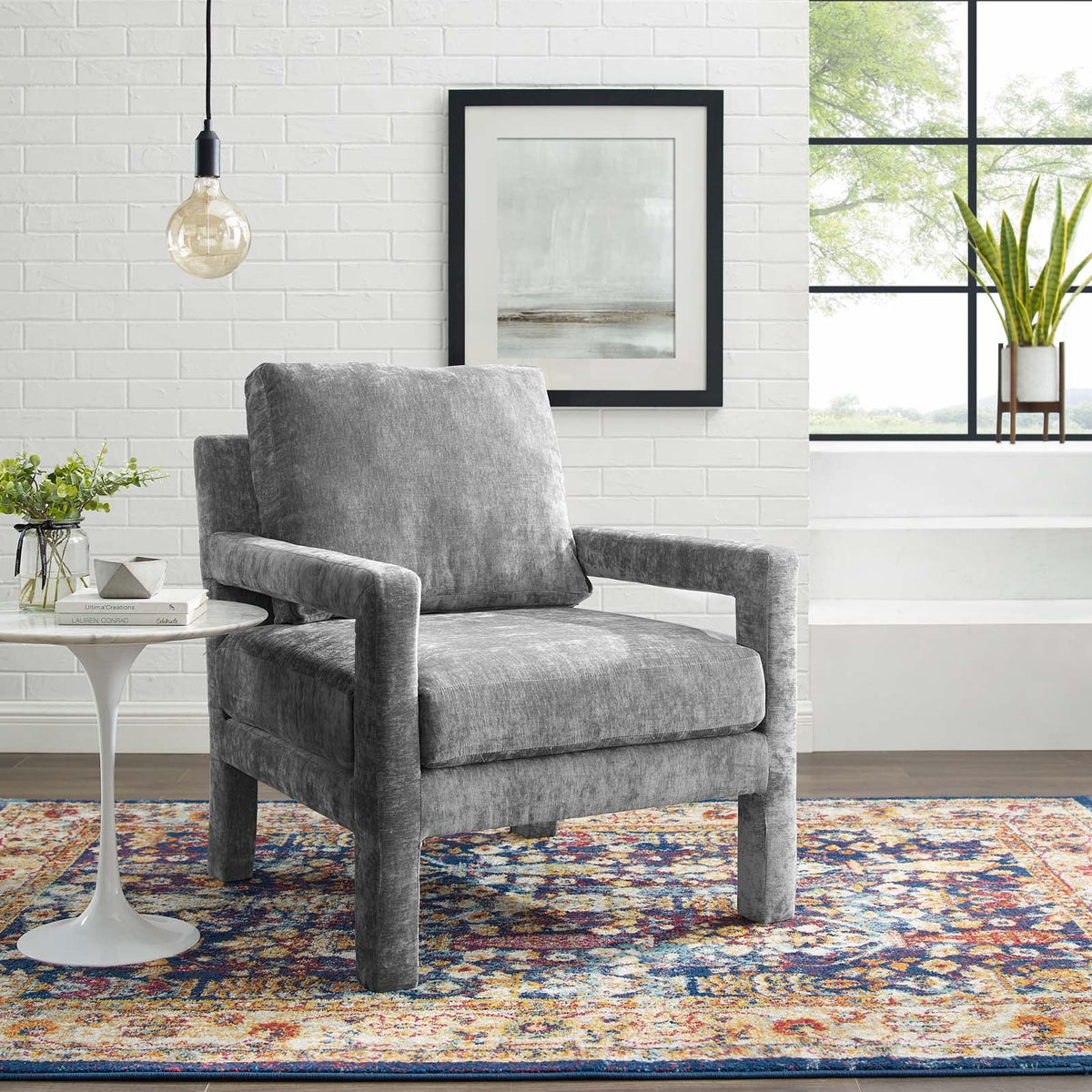 Gray Crushed Velvet Armchair B7198