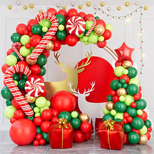 Christmas Balloon Garland Arch Kit with Red Gold Dark Green Balloons P29623