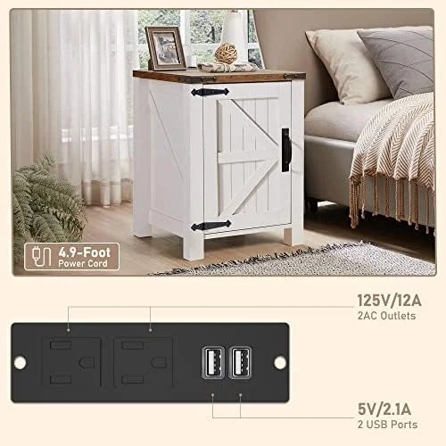 18 Inch Farmhouse End Table with Charging Station O772757