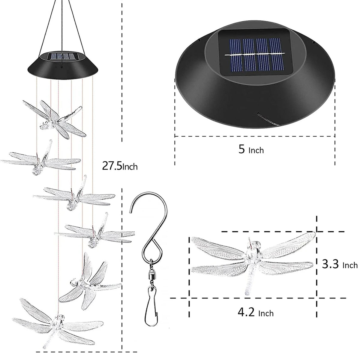 Color Changing Dragonfly Wind Chime Spiral Spinner Wind Mobile Outdoor Decorative Wind Bell V345355