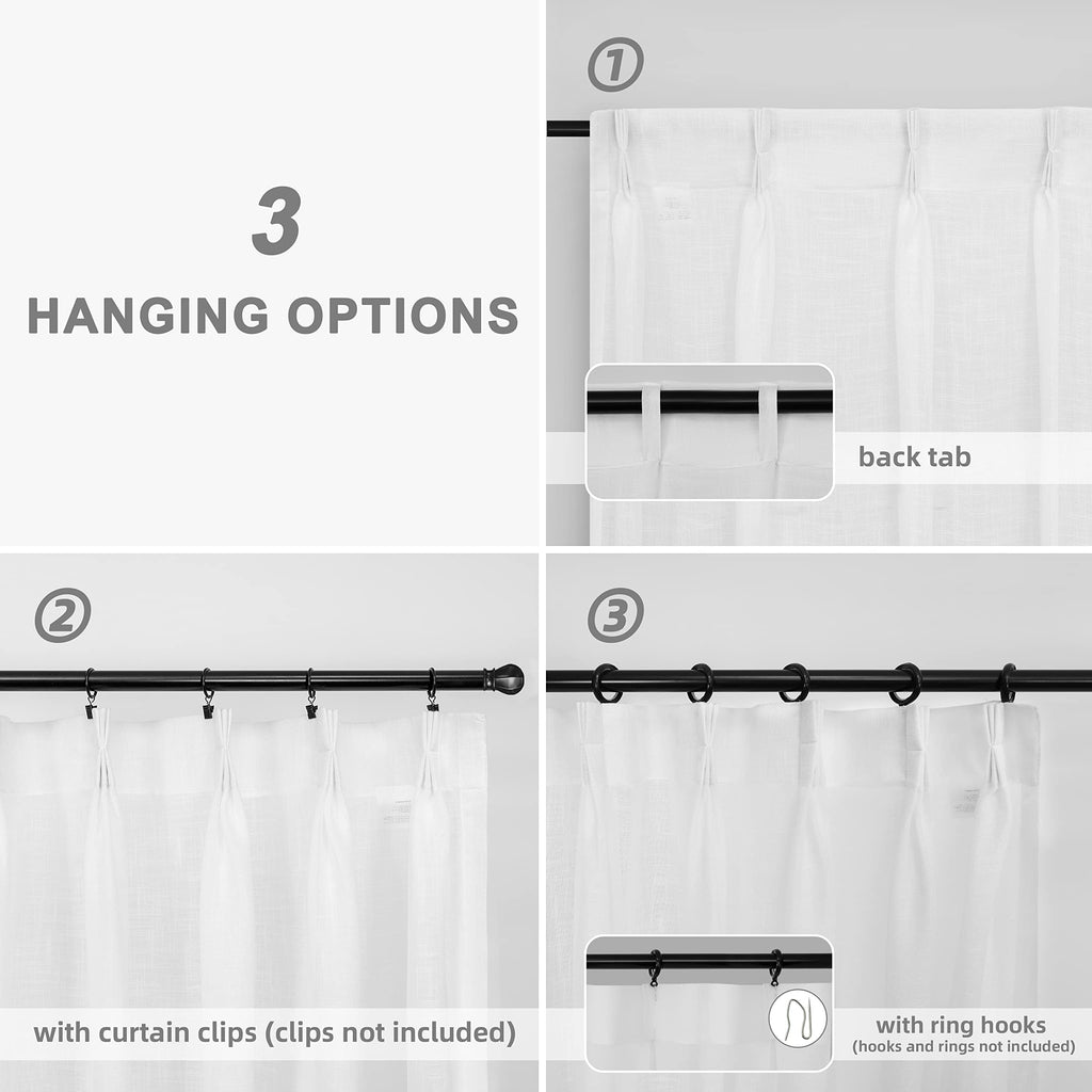 White Pinch Pleat Sheer Curtains 2 Panels 52" x 96" Y9612