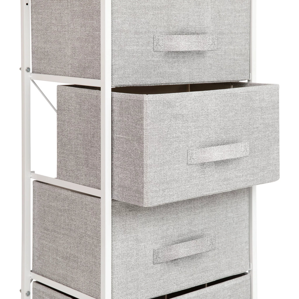 White Metal Frame 4 Gray Fabric Drawers Dresser U658