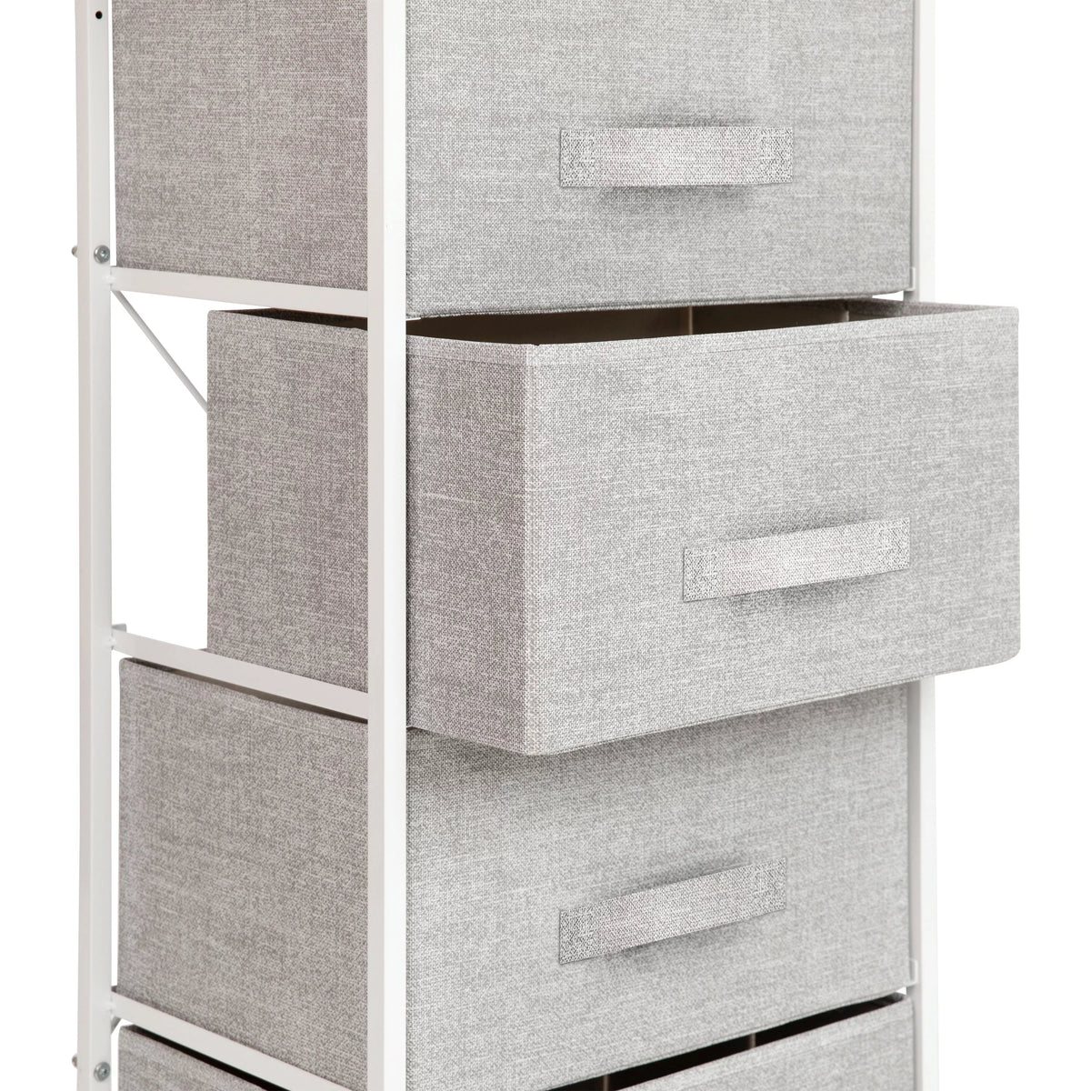 White Metal Frame 4 Gray Fabric Drawers Dresser U658