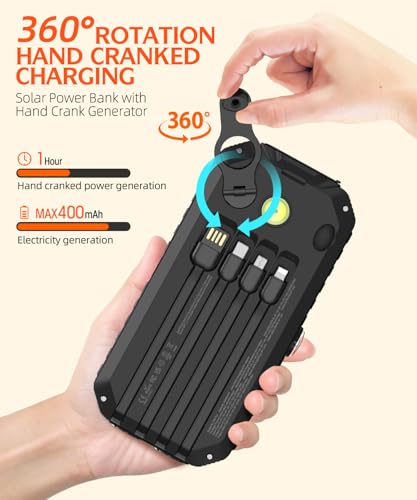 40000mAh Solar Power Bank with 4 Cables and Hand Crank X1780