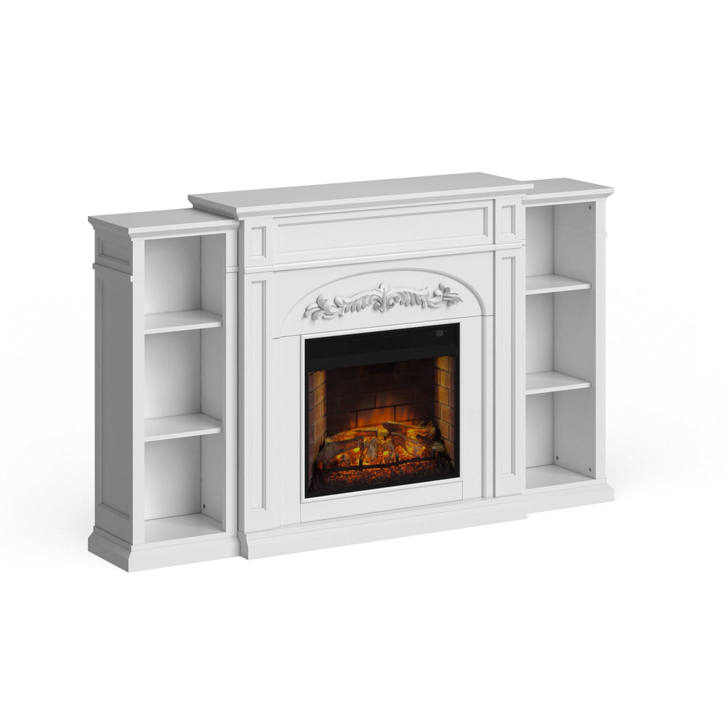 White Bookcase Electric Fireplace Brick D180