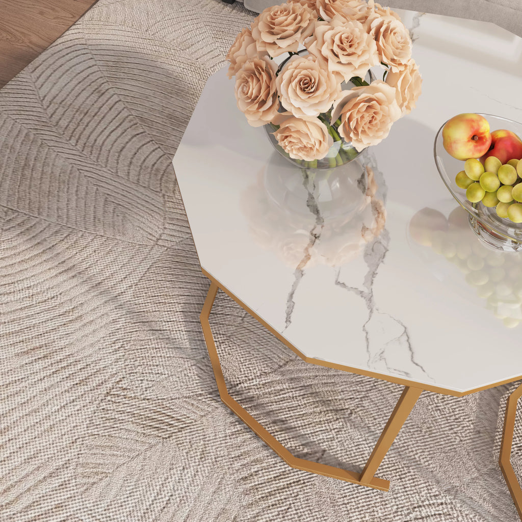 White Marble Coffee Table 12 gon Shape I650112