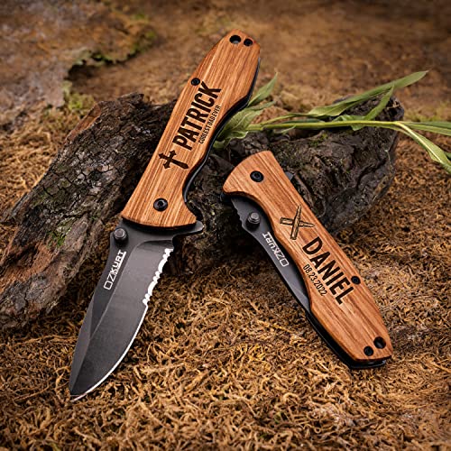 Personalized Engraved Oak Wood Pocket Knife K2026