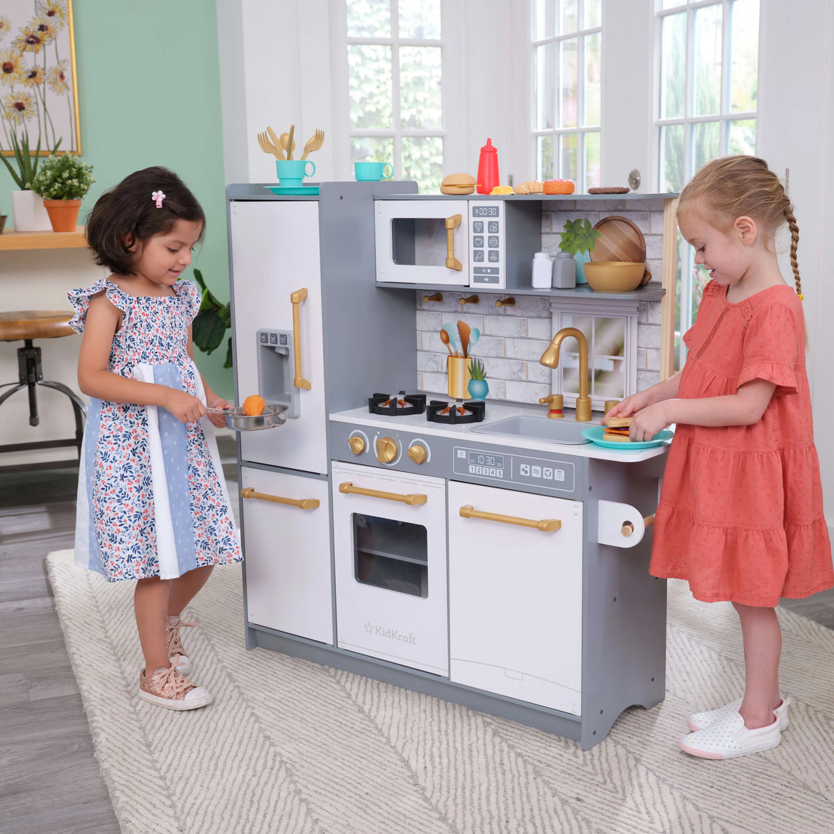 Gray Wooden Play Kitchen with 36 Accessories G3637