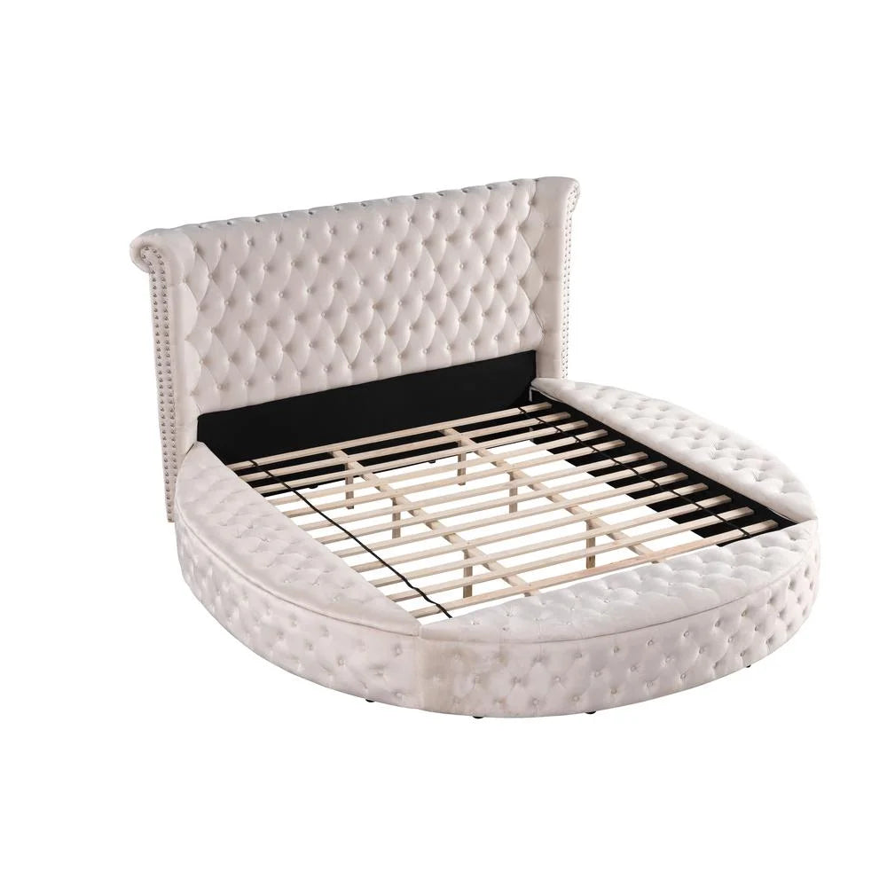 Beige Velvet Tufted California King Bed L12036