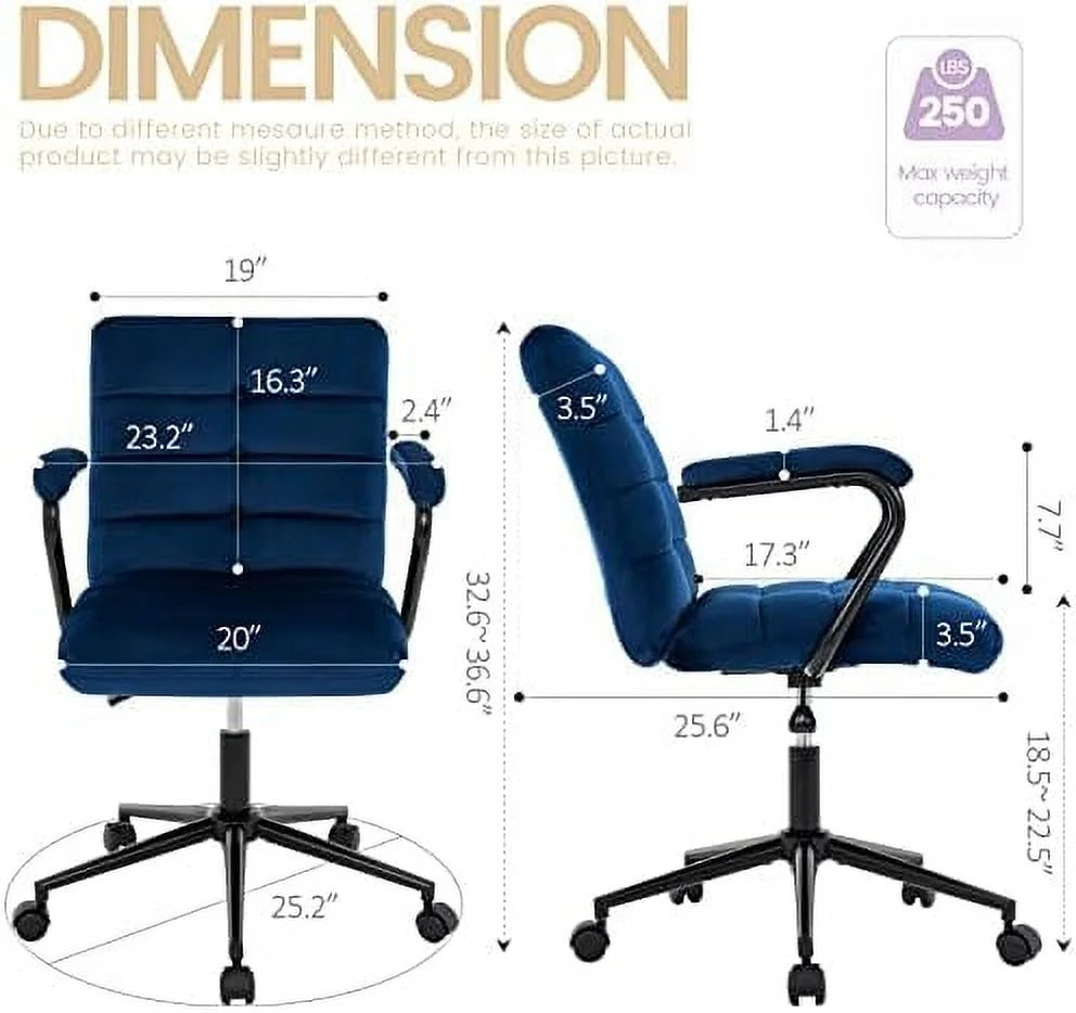 Velvet Upholstered Adjustable Swivel Task Chair with Wheels V627447