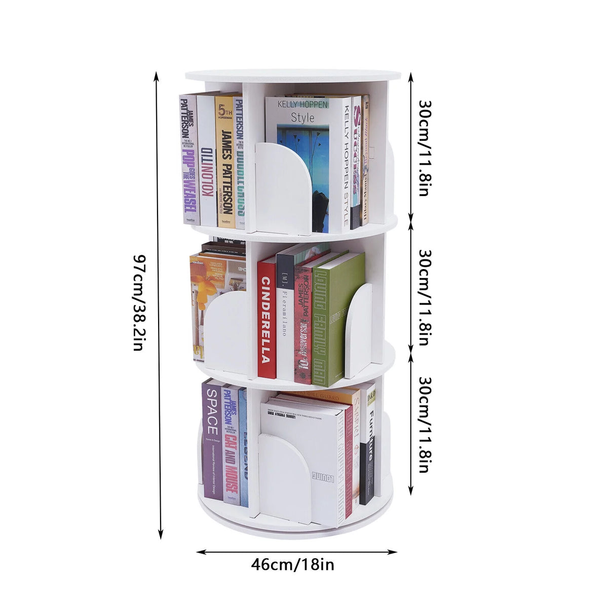 3-Tier 360° Rotating White Bookshelf S3905