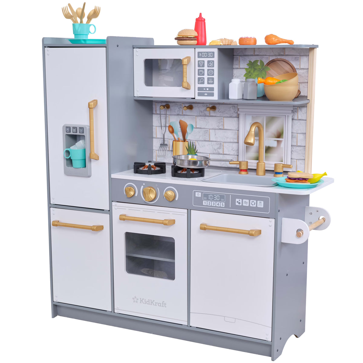 Gray Wooden Play Kitchen with 36 Accessories G3637