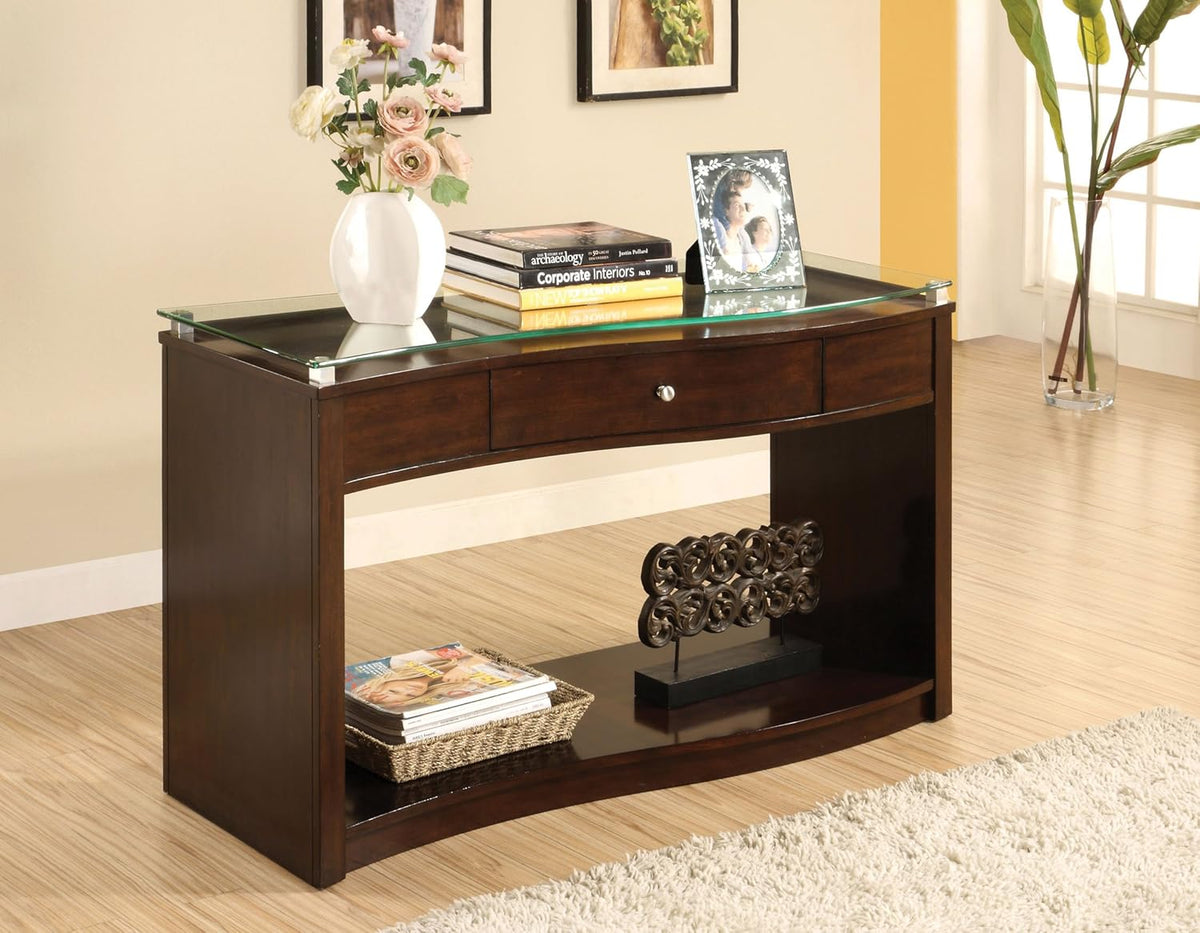 Brown Cherry Sofa Table with Glass Top M432