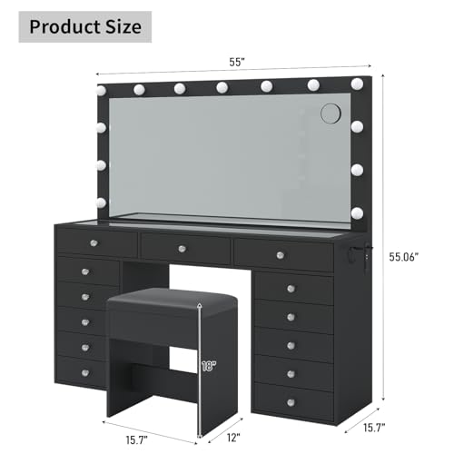 55'' Makeup Vanity with Lighted Mirror and Chair A489