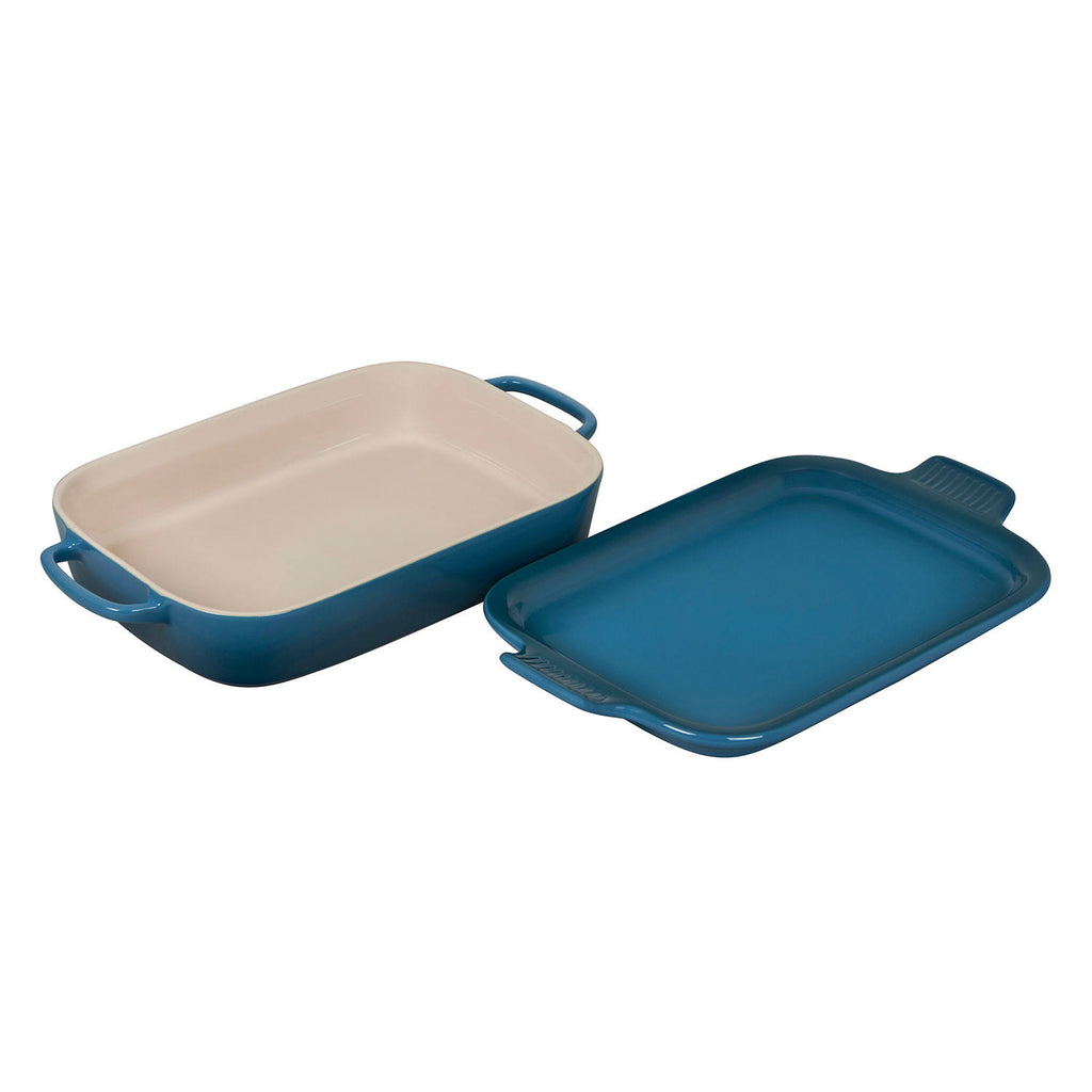 Deep Teal Stoneware Rectangular Dish with Platter Lid L99039