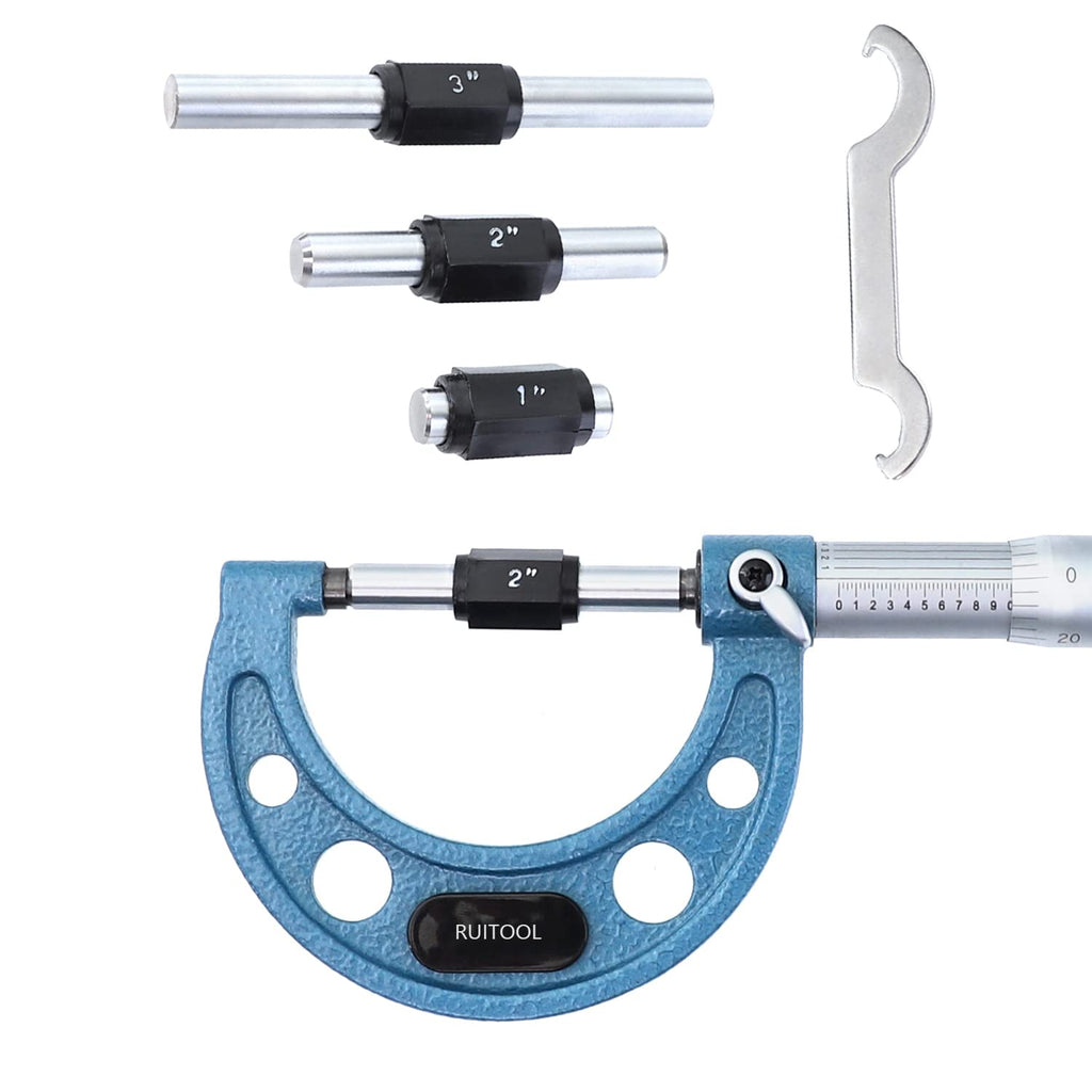 Outside Micrometer Set 0-4inch Range 0.0001" Graduation with Standards, Ratchet Stop, Carbide Heads 4Pcs J4141