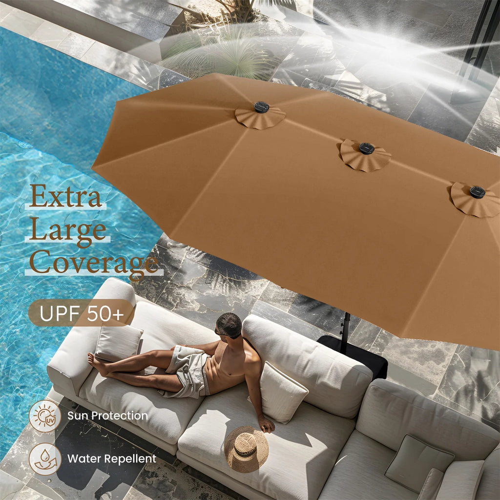15 FT Double-Sided Solar Patio Umbrella with Base D157099