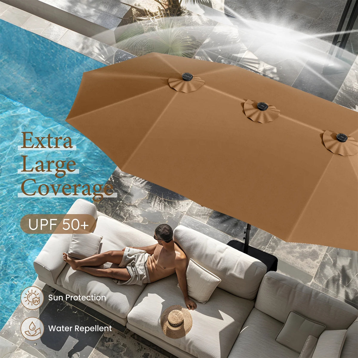 15 FT Double-Sided Solar Patio Umbrella with Base D157099