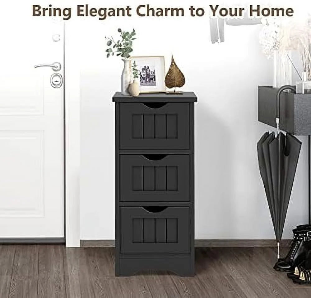 Black 3 Drawer Wooden Bathroom Cabinet G108