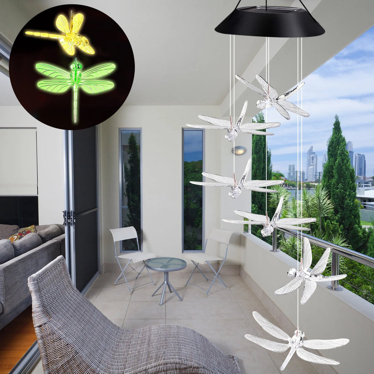 Color Changing Dragonfly Wind Chime Spiral Spinner Wind Mobile Outdoor Decorative Wind Bell V345355