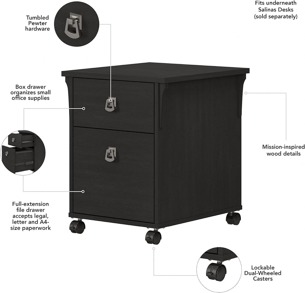 Vintage Black 2 Drawer Mobile File Cabinet R464