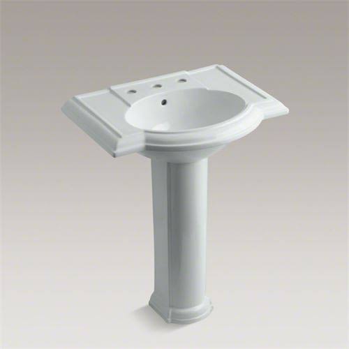Ice Grey Pedestal Bathroom Sink with 8 In. Widespread Faucet Holes D449