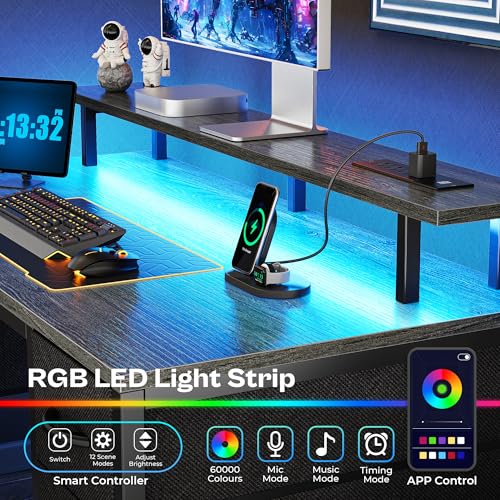 47 inch Computer Desk with 4 Drawers, LED Lights & Power Outlets, Black U704662