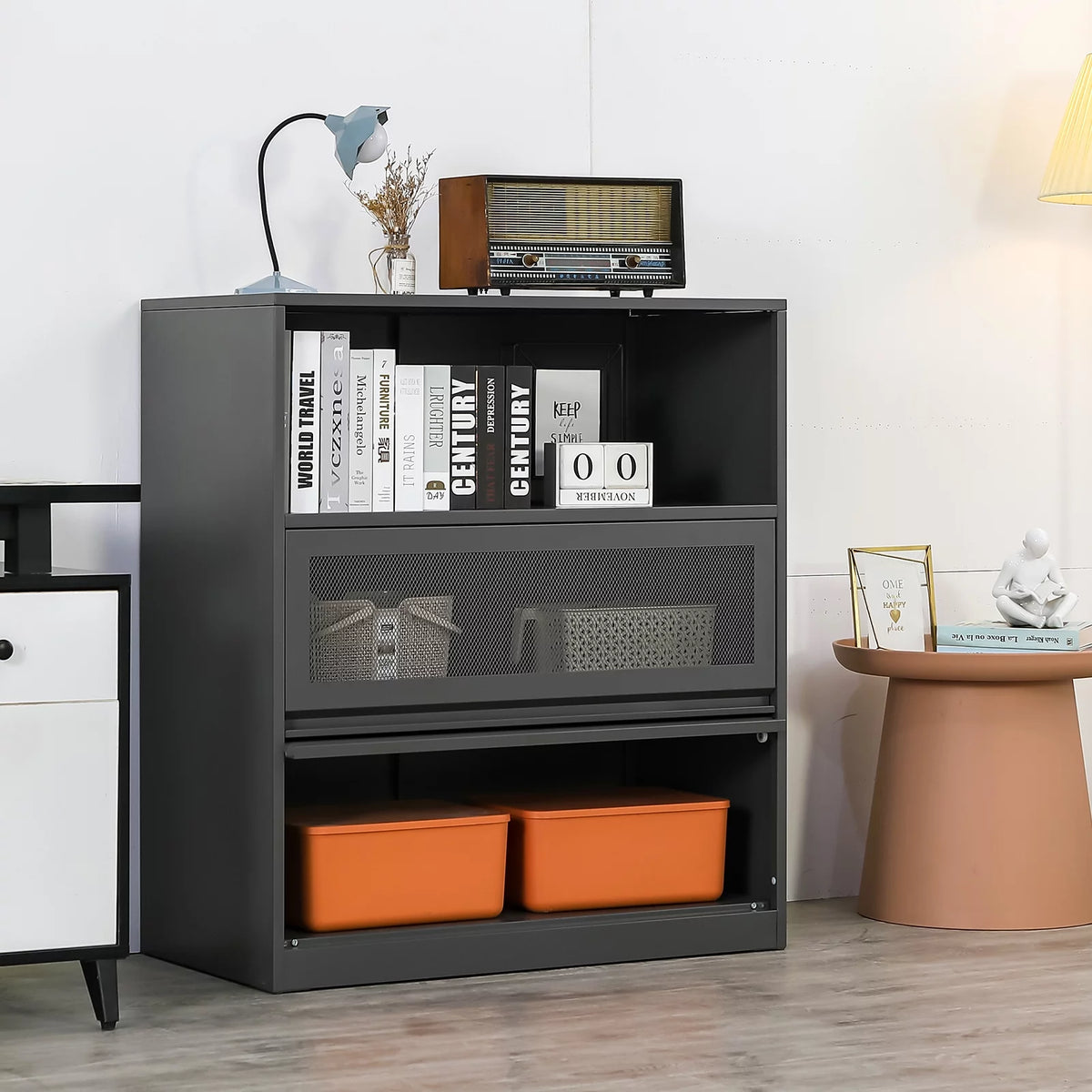 3-Tier Metal File Cabinet with Storage Shelf L74579