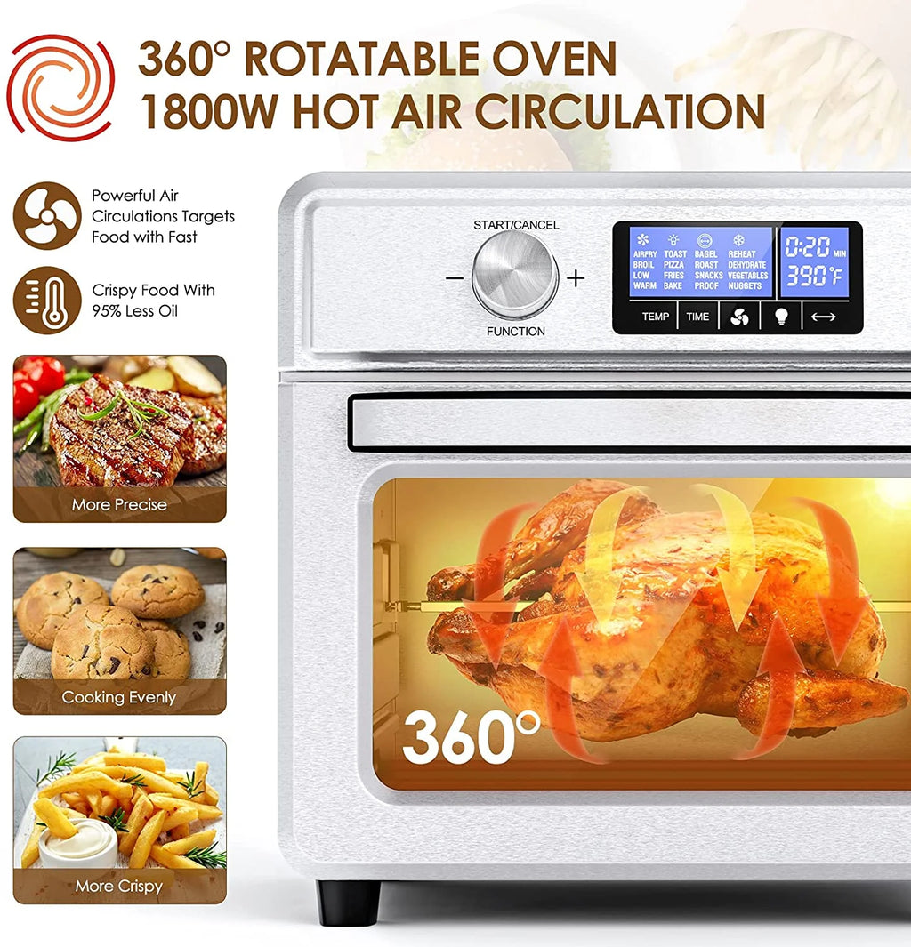 16-in-1 Stainless Steel Air Fryer Toaster Oven Combo with Digital Temperature Control, 9 Accessories & Cookbook Z477