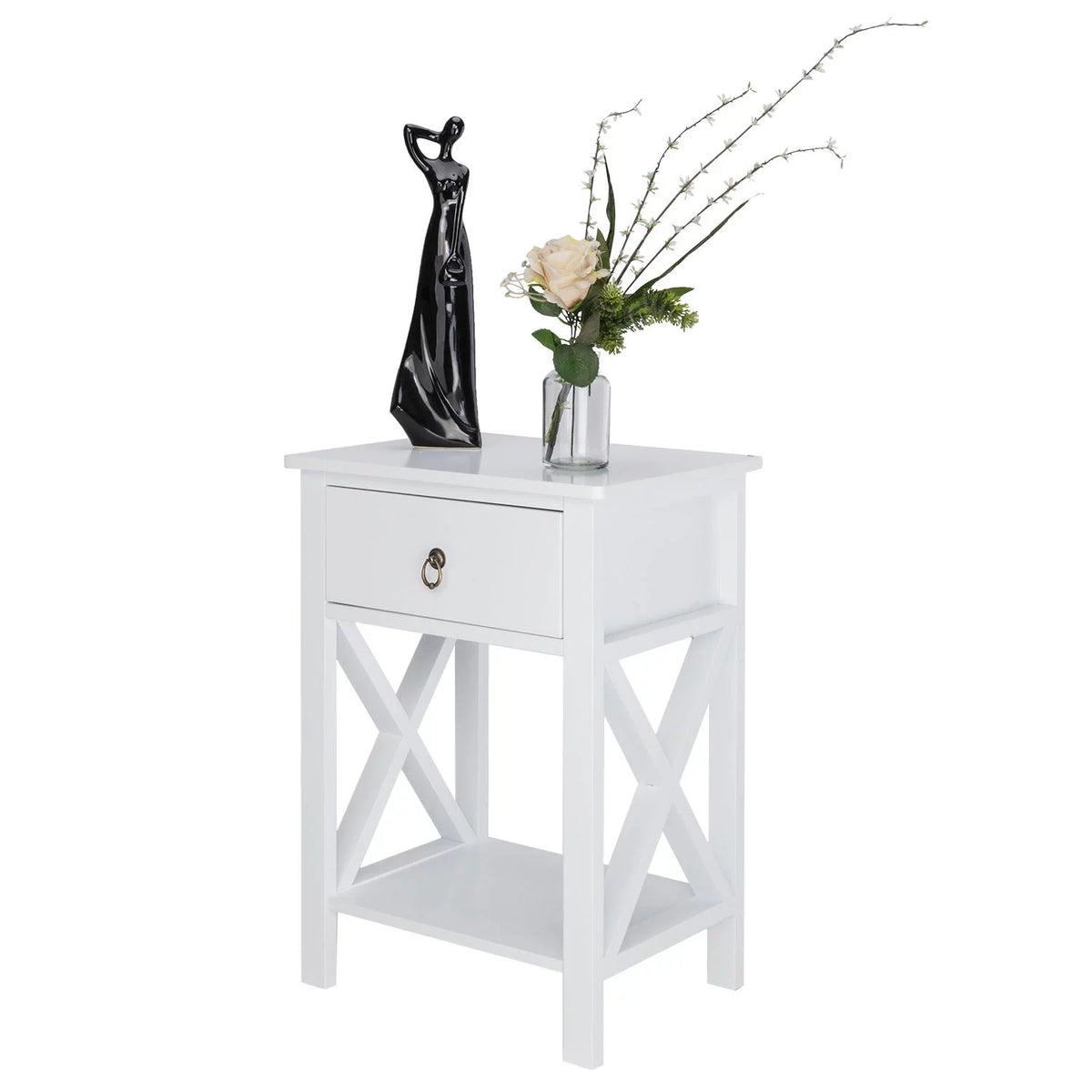 Set of 2 White Wood Nightstand with A Drawer Z847