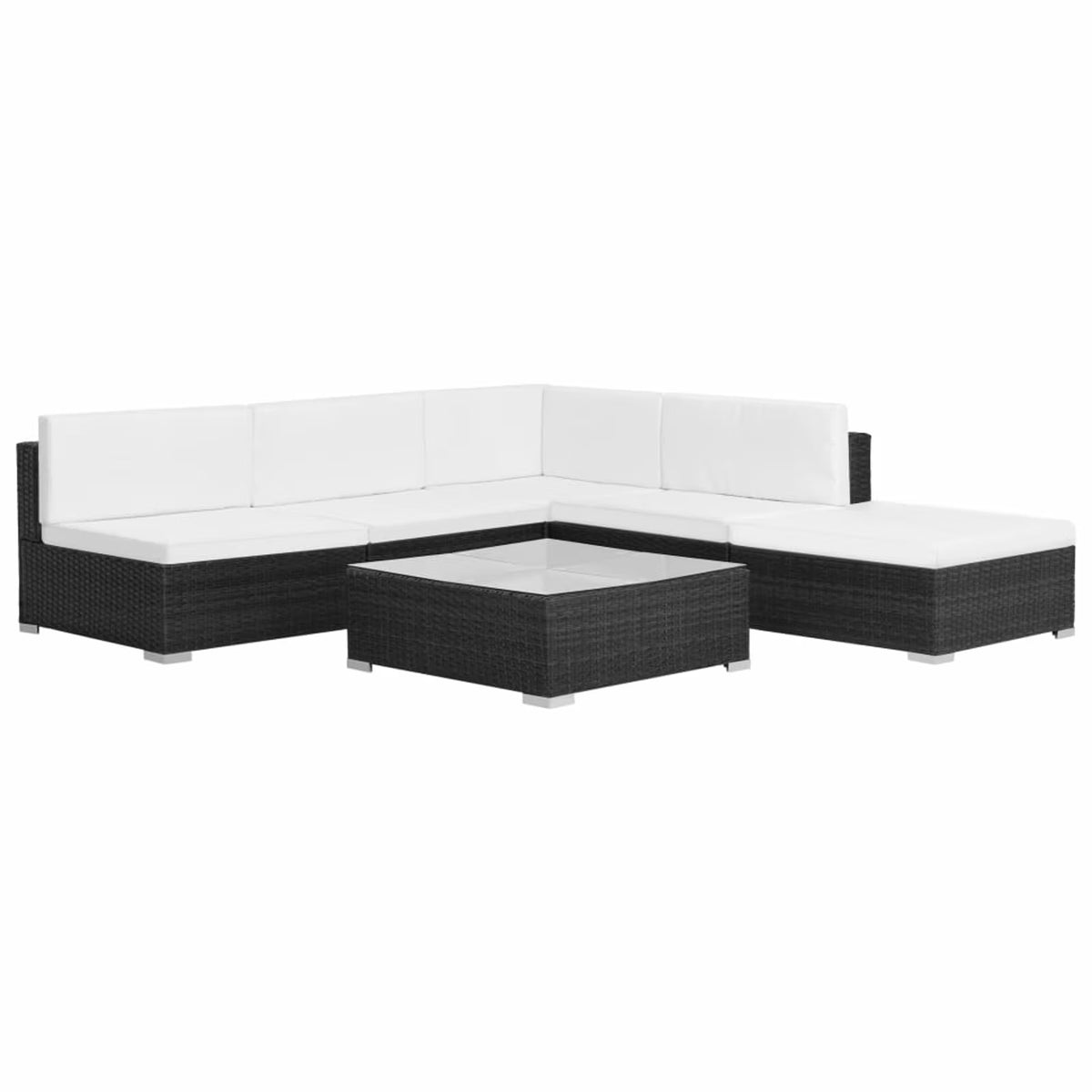 6 Piece Poly Rattan Corner Sofa Set with Coffee Table and Ottoman L555