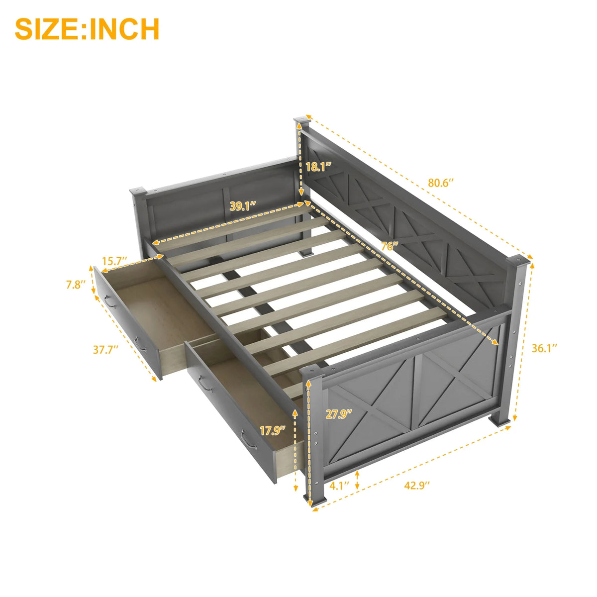 Wooden Twin Daybed with 2 Storage Drawers Z771932
