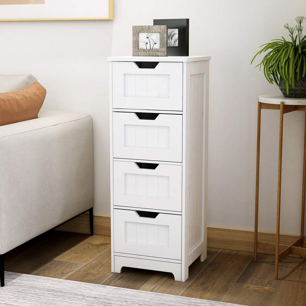 White Freestanding Storage Cabinet with 4 Drawers G417