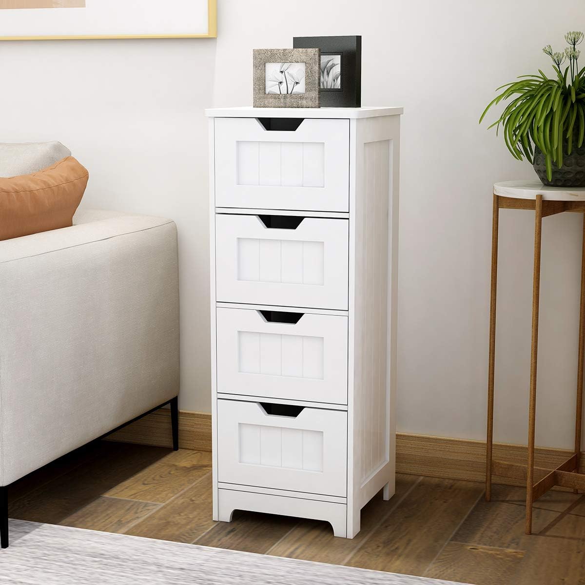 White Freestanding Storage Cabinet with 4 Drawers G417