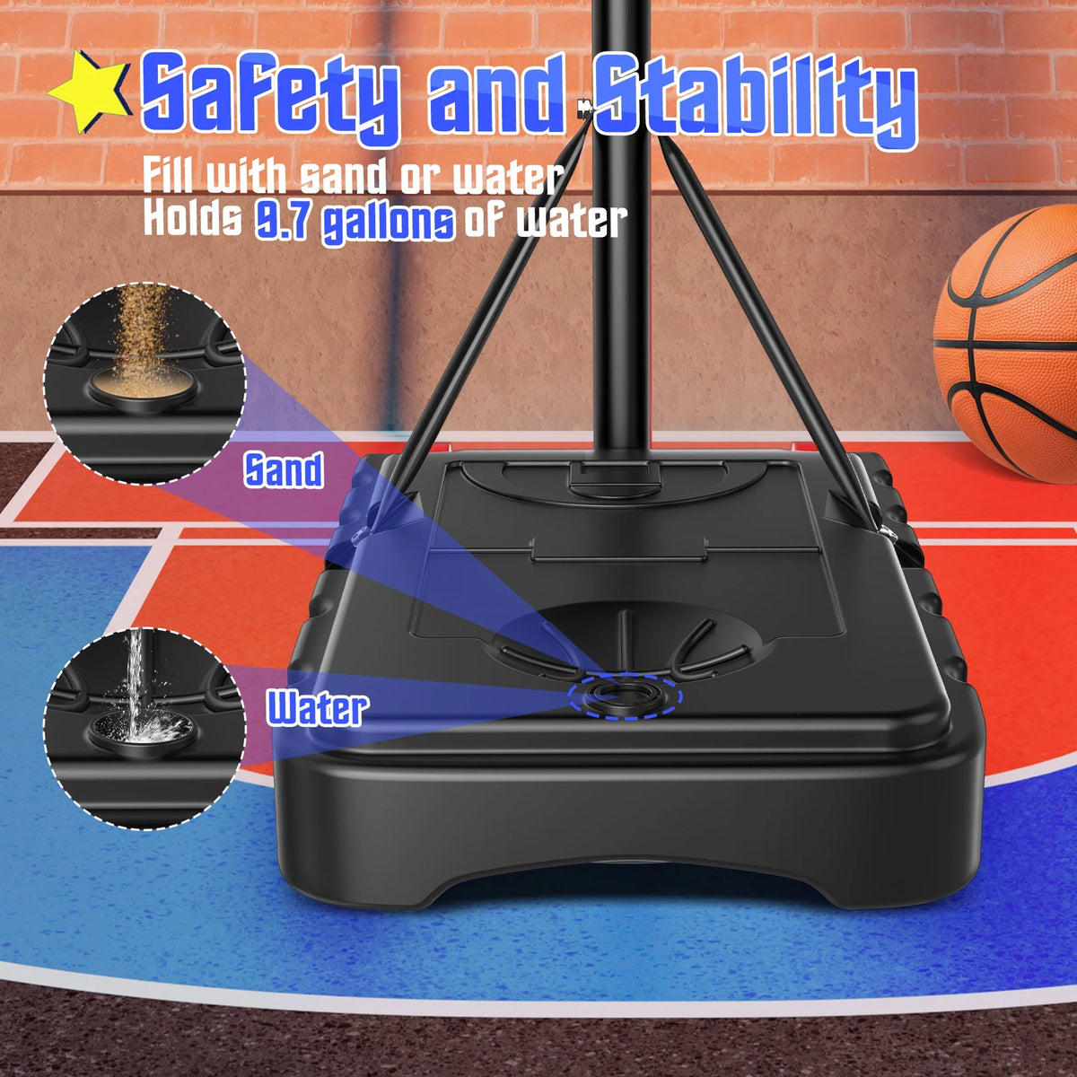 Adjustable Portable Basketball Hoop with 33 Shatterproof Backboard R395