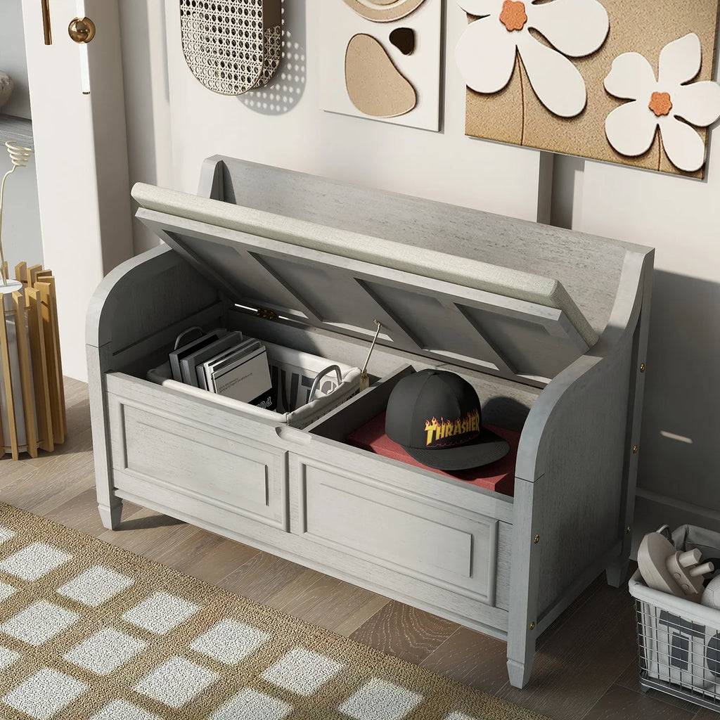 Solid Wood Storage Bench with Removable Cushion K840880