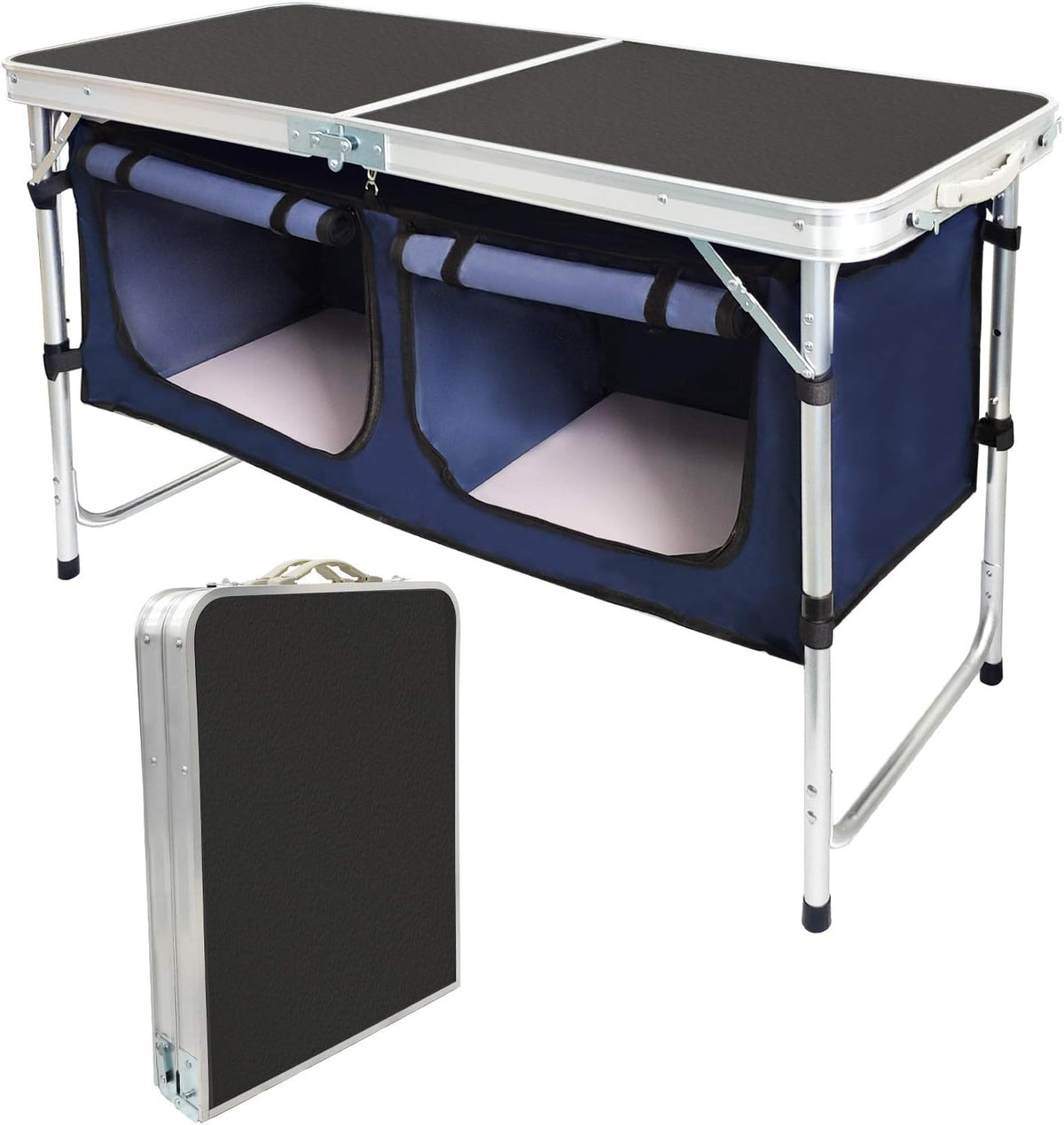 Black Folding Table with 3 Adjustable Height Legs J7075