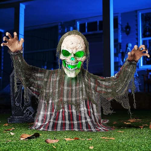 Animated Zombie Groundbreaker Skeleton Prop with Moving Arms & Green Light S377