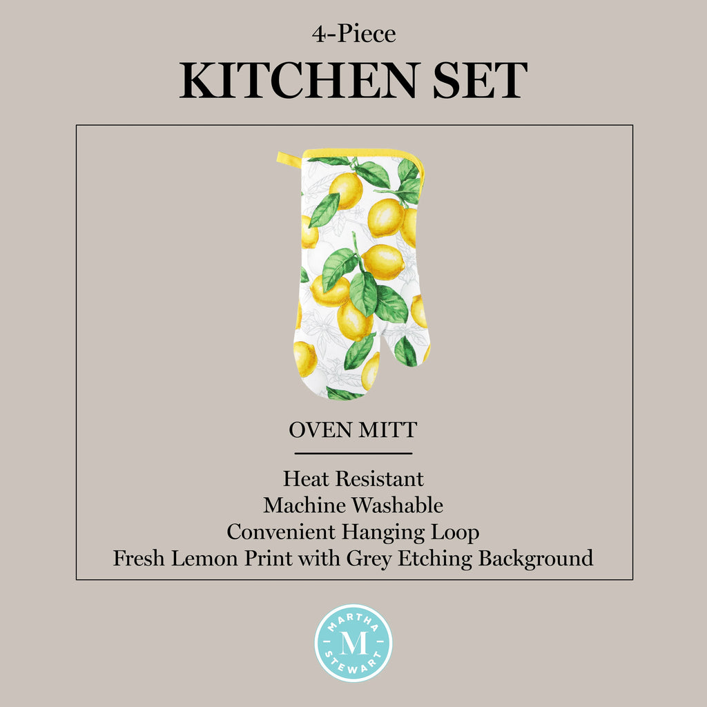 White Yellow Kitchen Towel Oven Mitt Potholder Set 4-Pack M932