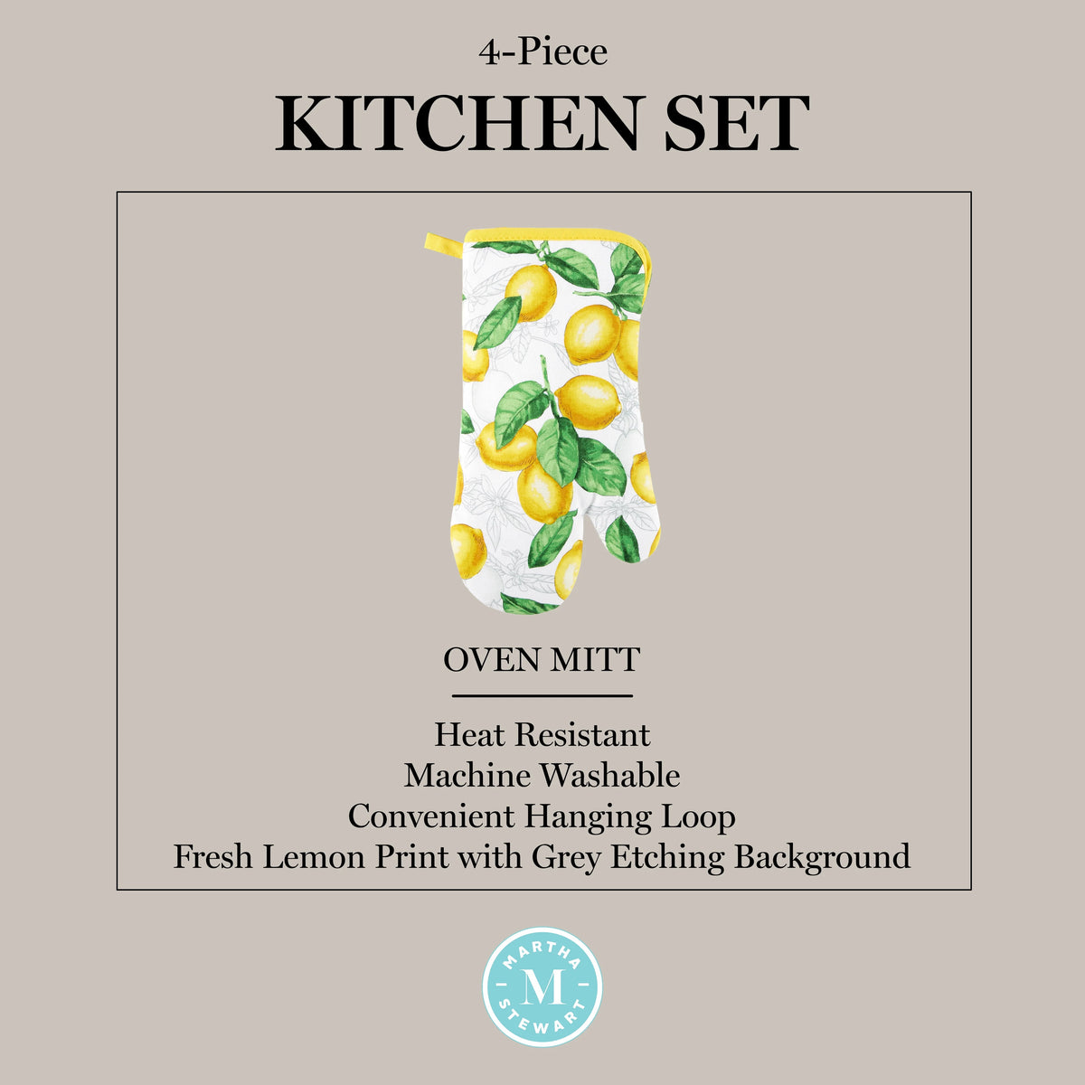 White Yellow Kitchen Towel Oven Mitt Potholder Set 4-Pack M932