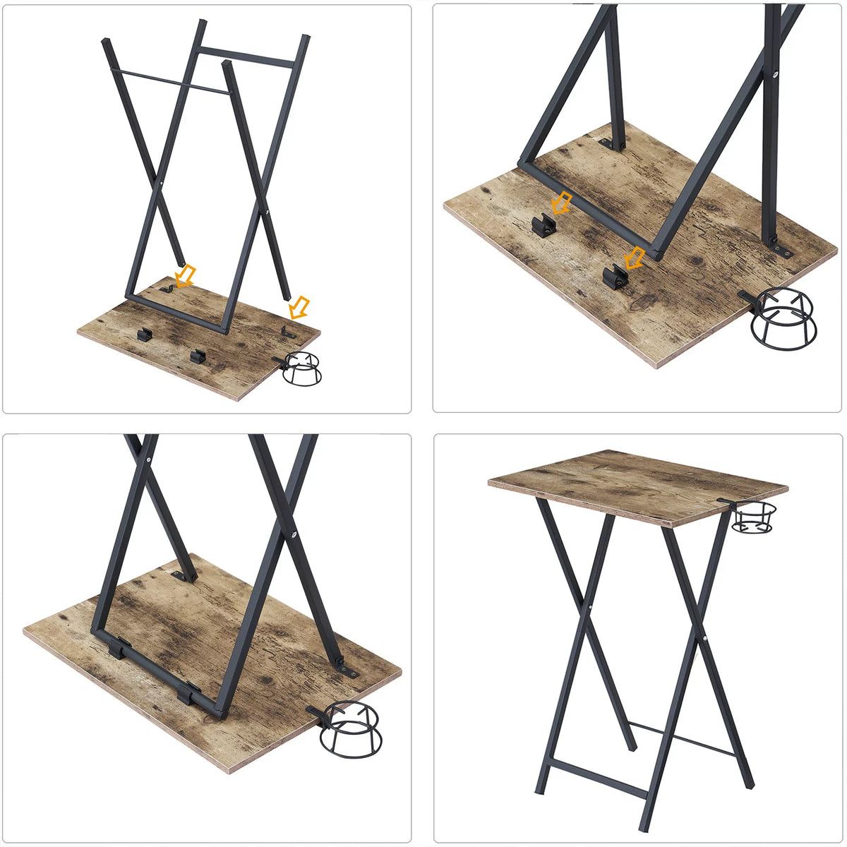 Set of 2 Folding TV Tray Table with Cup Holder Grey O922029