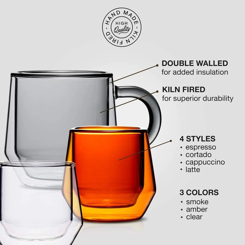 Clear 4Oz Double Walled Glass Espresso Cups with Handles L71590