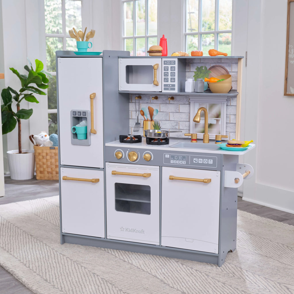Gray Wooden Play Kitchen with 36 Accessories G3637